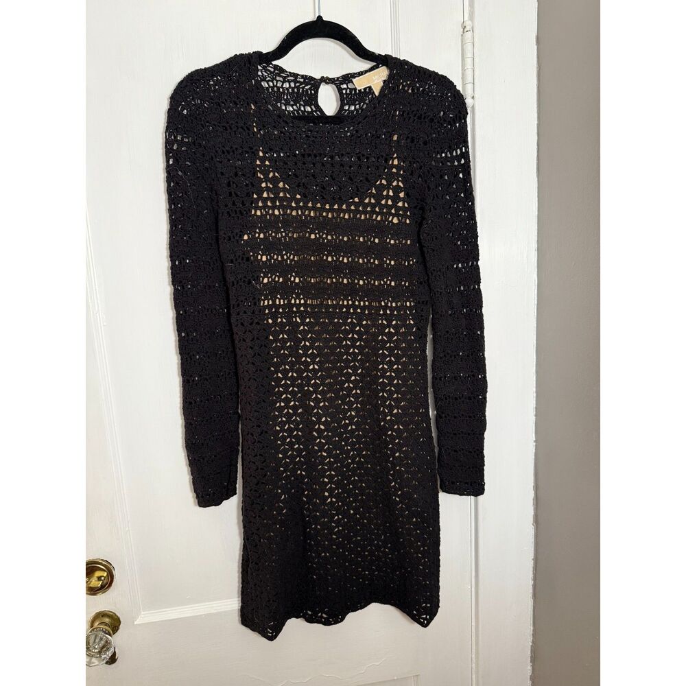 Michael Kors Crochet Knit Long Sleeve Mini Dress